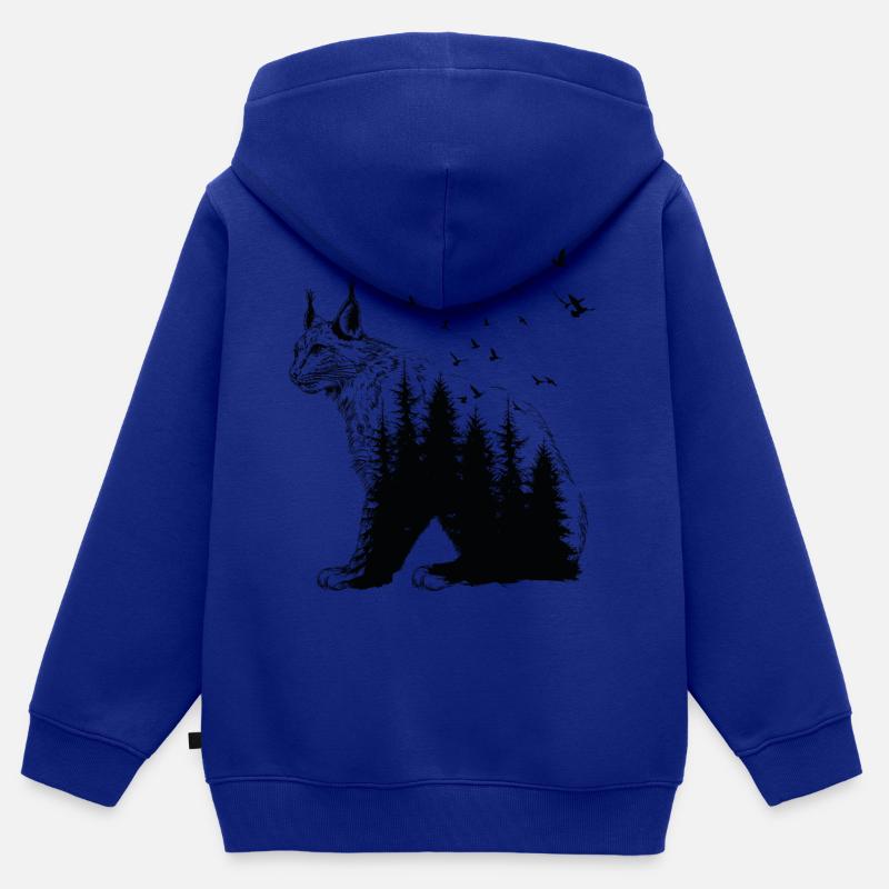 Lynx - Sweat Premium à capuche zippé enfant bio - bleu roi