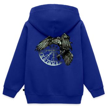 Grüne Wikingerkrähe und Runensymbol - Kinder Premium Organic Zip Hoodie - Royalblau - Hinten - AI Model Kid Male (0cm)
