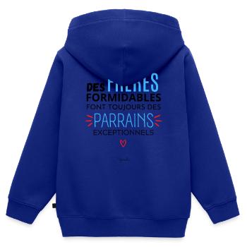 Futur parrain futur frère parrain demande parrain - Sweat Premium à capuche zippé enfant bio - bleu roi - Dos - AI Model Kid Male (0cm)