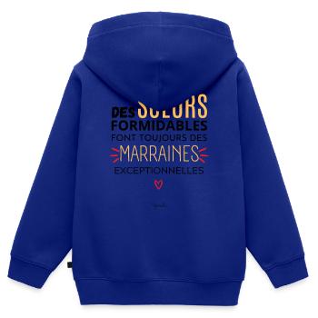 Futur marraine soeur Demande marrain Demande soeur - Sweat Premium à capuche zippé enfant bio - bleu roi - Dos - AI Model Kid Male (0cm)