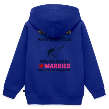 Angelrute Hund Outdoor Ehemann Frau Lustiger Witz - Kinder Premium Organic Zip Hoodie - Royalblau - Hinten - AI Model Kid Male (0cm)