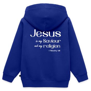 Christian Design Jesus ist mein Erlöser, nicht mein - Kinder Premium Organic Zip Hoodie - Royalblau - Hinten - AI Model Kid Male (0cm)