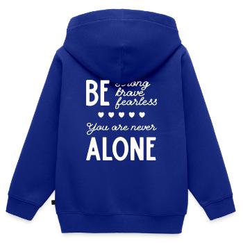 Christliches Design sei stark, mutig, furchtlos. Du - Kinder Premium Organic Zip Hoodie - Royalblau - Hinten - AI Model Kid Male (0cm)