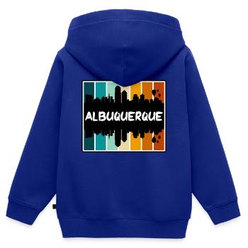 Albuquerque Nouveau-Mexique États-Unis Skyline Silhouette - Sweat Premium à capuche zippé enfant bio - bleu roi - Dos - AI Model Kid Male (0cm)
