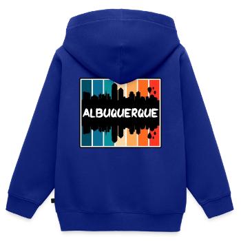 Albuquerque Nouveau-Mexique États-Unis Skyline Silhouette - Sweat Premium à capuche zippé enfant bio - bleu roi - Dos - AI Model Kid Male (0cm)