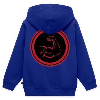Muscles du bras biceps - Sweat Premium à capuche zippé enfant bio - bleu roi - Dos - AI Model Kid Male (0cm)