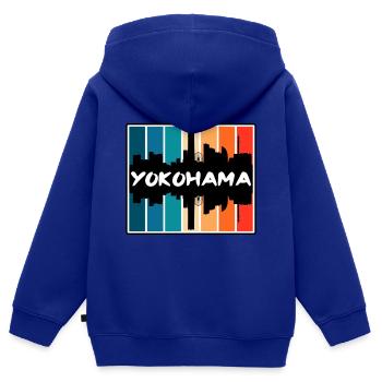 Yokohama Japon Skyline Silhouette Souvenir de voyage - Sweat Premium à capuche zippé enfant bio - bleu roi - Dos - AI Model Kid Male (0cm)