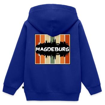 Magdebourg Allemagne Skyline Silhouette Travel Souven - Sweat Premium à capuche zippé enfant bio - bleu roi - Dos - AI Model Kid Male (0cm)