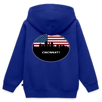 Cincinnati Ohio USA Flagge Skyline Reise Souvenir - Kinder Premium Organic Zip Hoodie - Royalblau - Hinten - AI Model Kid Male (0cm)