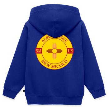 Albuquerque New Mexico Flag USA Souvenir Badge - Sweat Premium à capuche zippé enfant bio - bleu roi - Dos - AI Model Kid Male (0cm)