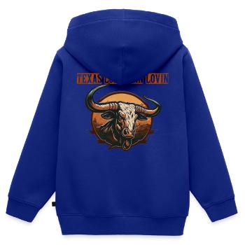 Cadeau Longhorn Texas - Sweat Premium à capuche zippé enfant bio - bleu roi - Dos - AI Model Kid Male (0cm)