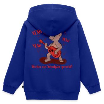 Yeah! Schuljahr gerockt - Teddy mit Gitarre - Kinder Premium Organic Zip Hoodie - Royalblau - Hinten - AI Model Kid Male (0cm)