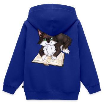 Niedliche Katze mit Buch Schwarzer Kater Geschenk - Kinder Premium Organic Zip Hoodie - Royalblau - Hinten - AI Model Kid Male (0cm)