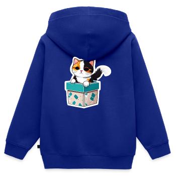 Katze in der Kiste, mit leuchtendem Fell - Kinder Premium Organic Zip Hoodie - Royalblau - Hinten - AI Model Kid Male (0cm)