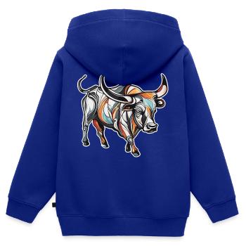 Stier / Bulle / Tier / Hörner / Stierkampf - Kinder Premium Organic Zip Hoodie - Royalblau - Hinten - AI Model Kid Male (0cm)