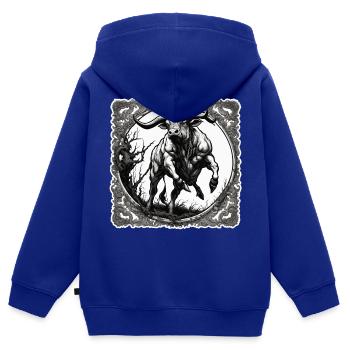 Stier / Bulle / Tier / Hörner / Stierkampf - Kinder Premium Organic Zip Hoodie - Royalblau - Hinten - AI Model Kid Male (0cm)