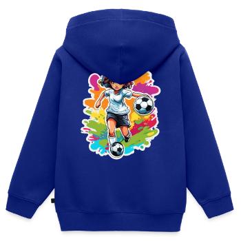 Fußballerin / Sport / Fußballplatz / Verein / FC - Kinder Premium Organic Zip Hoodie - Royalblau - Hinten - AI Model Kid Male (0cm)
