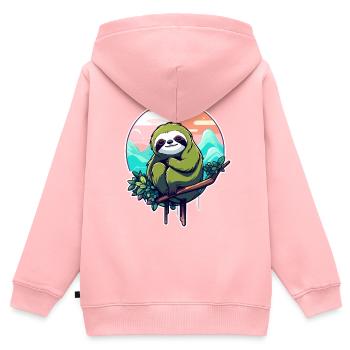 Dessin paresseux - Sweat Premium à capuche zippé enfant bio - rose - Dos - AI Model Kid Female (0cm)