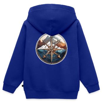 Boussole / Direction cardinale / Voyage / Survie - Sweat Premium à capuche zippé enfant bio - bleu roi - Dos - AI Model Kid Male (0cm)