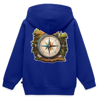 Boussole / Direction cardinale / Voyage / Survie - Sweat Premium à capuche zippé enfant bio - bleu roi - Dos - AI Model Kid Male (0cm)