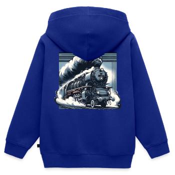 Die Kraft des Dampfes - Grafik einer Dampflok - Kinder Premium Organic Zip Hoodie - Royalblau - Hinten - AI Model Kid Male (0cm)