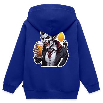 Vampire / Dracula / Suceur de sang / Halloween / Mythe - Sweat Premium à capuche zippé enfant bio - bleu roi - Dos - AI Model Kid Male (0cm)