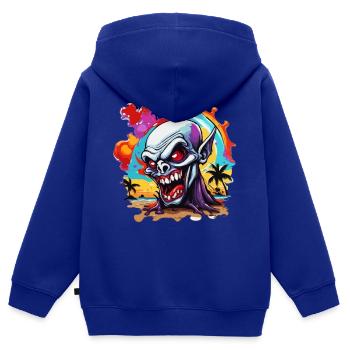 Vampire / Dracula / Suceur de sang / Halloween / Mythe - Sweat Premium à capuche zippé enfant bio - bleu roi - Dos - AI Model Kid Male (0cm)