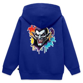 Vampire / Dracula / Suceur de sang / Halloween / Mythe - Sweat Premium à capuche zippé enfant bio - bleu roi - Dos - AI Model Kid Male (0cm)