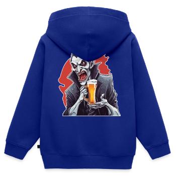 Vampire / Dracula / Suceur de sang / Halloween / Mythe - Sweat Premium à capuche zippé enfant bio - bleu roi - Dos - AI Model Kid Male (0cm)