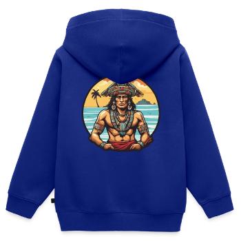 Maya / Haute Culture / Pérou / Calendrier Maya / Motif - Sweat Premium à capuche zippé enfant bio - bleu roi - Dos - AI Model Kid Male (0cm)