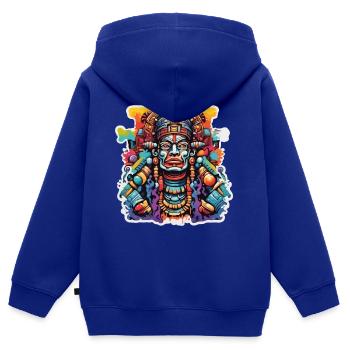 Maya / Haute Culture / Pérou / Calendrier Maya / Motif - Sweat Premium à capuche zippé enfant bio - bleu roi - Dos - AI Model Kid Male (0cm)
