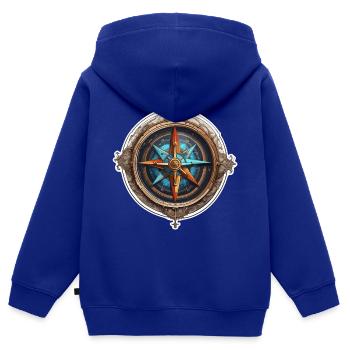 Boussole / Direction cardinale / Voyage / Survie - Sweat Premium à capuche zippé enfant bio - bleu roi - Dos - AI Model Kid Male (0cm)
