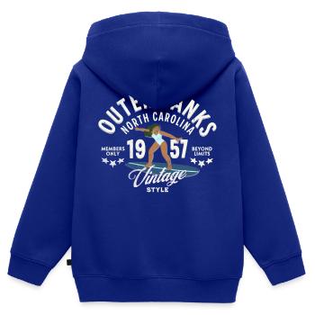 Outerbanks vintage surfing style - Sweat Premium à capuche zippé enfant bio - bleu roi - Dos - AI Model Kid Male (0cm)