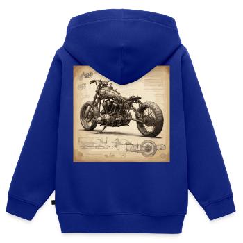 Bauplan / Sepia / Vintage / Retro / Motorrad - Kinder Premium Organic Zip Hoodie - Royalblau - Hinten - AI Model Kid Male (0cm)