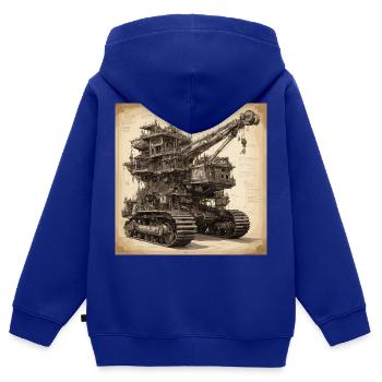 Bauplan / Sepia / Vintage / Retro / Bagger - Kinder Premium Organic Zip Hoodie - Royalblau - Hinten - AI Model Kid Male (0cm)