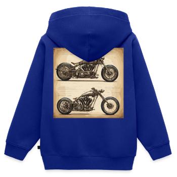 Bauplan / Sepia / Vintage / Retro / Motorrad - Kinder Premium Organic Zip Hoodie - Royalblau - Hinten - AI Model Kid Male (0cm)