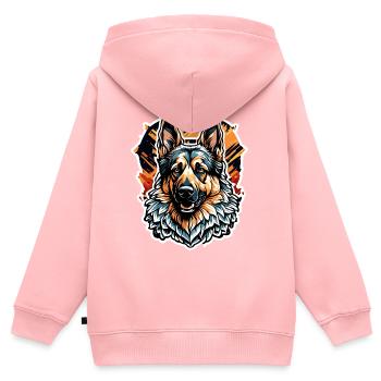 Chien / Animal / Animal de compagnie / Poilu / Berger allemand - Sweat Premium à capuche zippé enfant bio - rose - Dos - AI Model Kid Female (0cm)