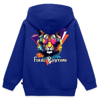 Tiger in Kopfhörern und Brillen im Pop-Art-Stil - Kinder Premium Organic Zip Hoodie - Royalblau - Hinten - AI Model Kid Male (0cm)