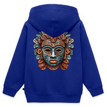 Sculpté orné aztèque, maya, masque inca - Sweat Premium à capuche zippé enfant bio - bleu roi - Dos - AI Model Kid Male (0cm)