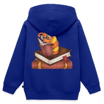 Niedlicher Bücherwurm Geschenk Lesen Schulkind - Kinder Premium Organic Zip Hoodie - Royalblau - Hinten - AI Model Kid Male (0cm)