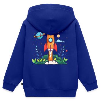 Space Rocket - Kids Premium Organic Zip-up Hoodie - royal blue - Back - AI Model Kid Male (0cm)