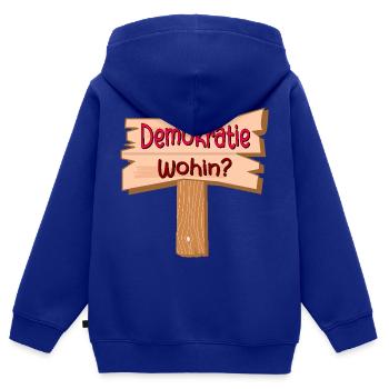 DEMOKRATIE PFAD - Kinder Premium Organic Zip Hoodie - Royalblau - Hinten - AI Model Kid Male (0cm)