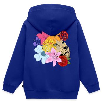 Löwin mit Blumen - Kinder Premium Organic Zip Hoodie - Royalblau - Hinten - AI Model Kid Male (0cm)