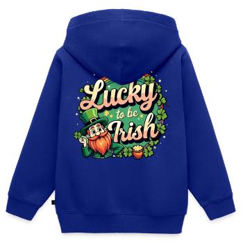 Lucky to be Irish – St. Patrick’s Day Leprechaun - Kinder Premium Organic Zip Hoodie - Royalblau - Hinten - AI Model Kid Male (0cm)
