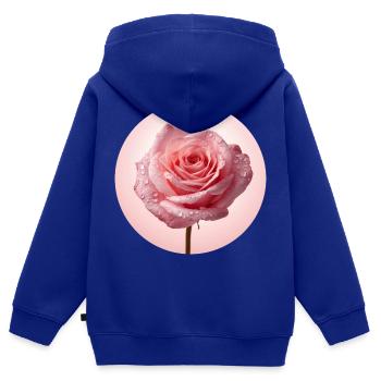 Roses roses délicates avec rosée - Sweat Premium à capuche zippé enfant bio - bleu roi - Dos - AI Model Kid Male (0cm)