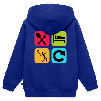 Essen, schlafen, schlafen, Tennis wiederholen, lustiges Zitat, Court. - Kinder Premium Organic Zip Hoodie - Royalblau - Hinten - AI Model Kid Male (0cm)