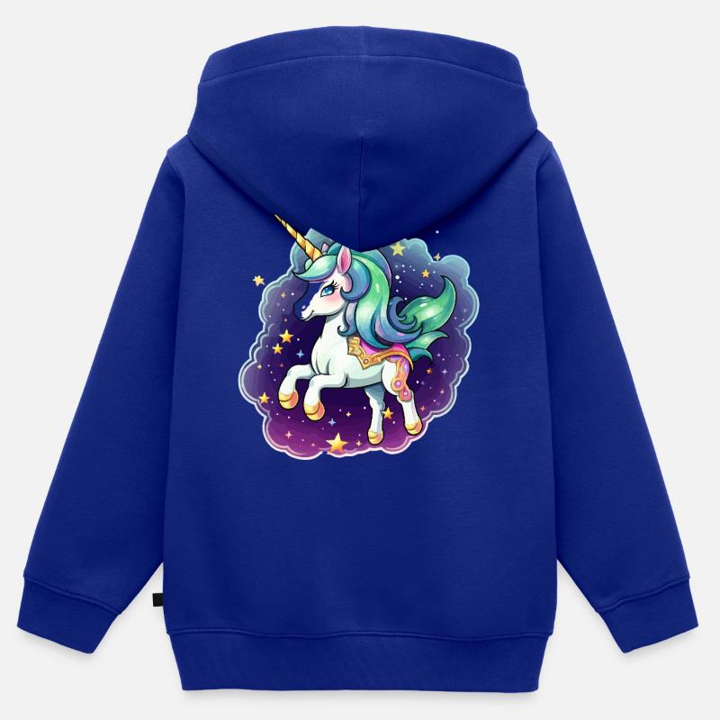 Licorne étoile dans une brume colorée - Sweat Premium à capuche zippé enfant bio - bleu roi