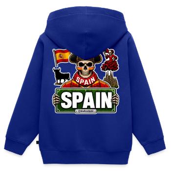 SkullCostume Édition Mondiale : Espagne - Sweat Premium à capuche zippé enfant bio - bleu roi - Dos - AI Model Kid Male (0cm)