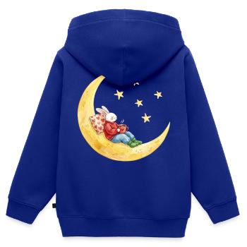 Hase auf dem Mond mit Kakao - Kinder Premium Organic Zip Hoodie - Royalblau - Hinten - AI Model Kid Male (0cm)