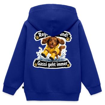 Regen? Na und! – Gassi geht immer - Kinder Premium Organic Zip Hoodie - Royalblau - Hinten - AI Model Kid Male (0cm)